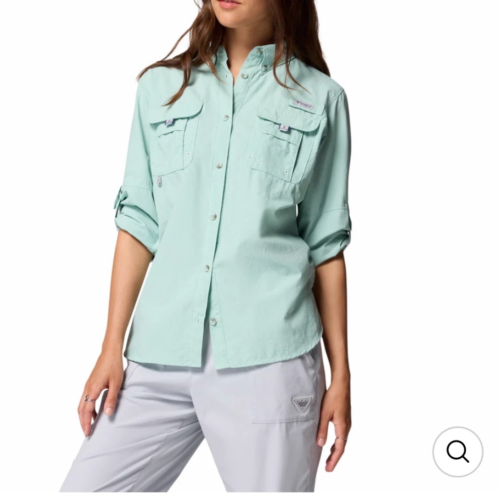 Columbia PFG Bahama™ II Long Sleeve Shirt light green mint color size XS M